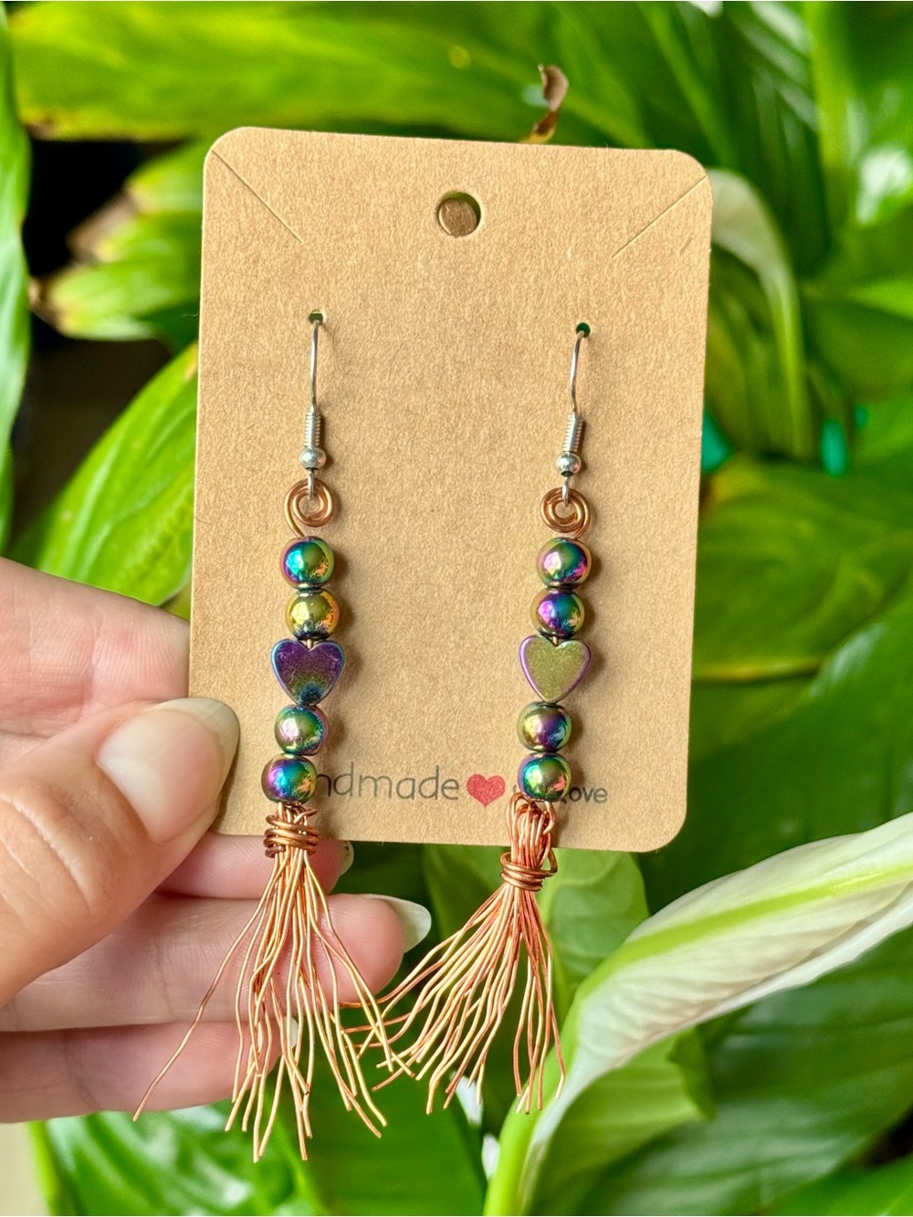 Handmade RAINBOW HEMATITE Witches Broom Halloween Earrings